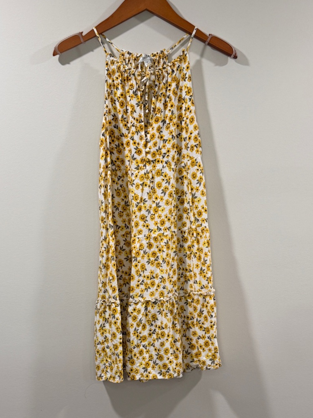 Justify Yellow Floral Tie-Neck Mini Dress